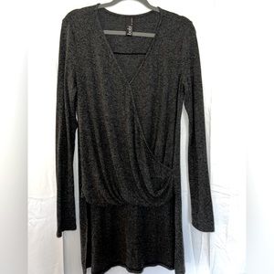 Bobi sparkle charcoal knit tunic (high-low) with twist waist